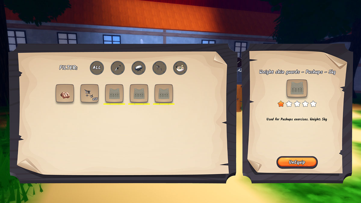 Inventario Ninja Time con parastinchi pesi: flessioni equipaggiate.