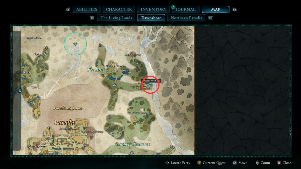 Mapa de memoria antigua de la calle Dawnshore
