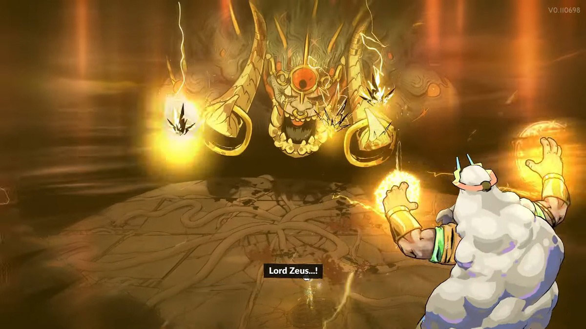 Zeus ayudando a Melinoe a derrotar a Typhon en Mount Olympus