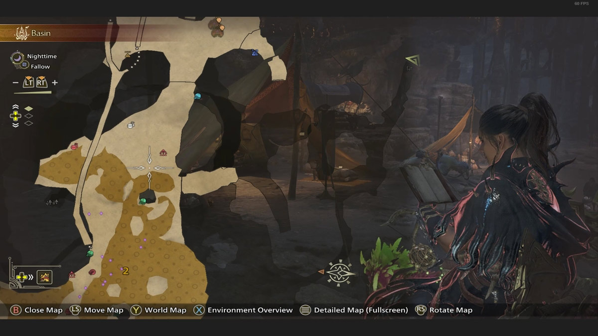 Un jugador que coloca el marcador para encontrar Ember Rufflizard en Monster Hunter Wilds