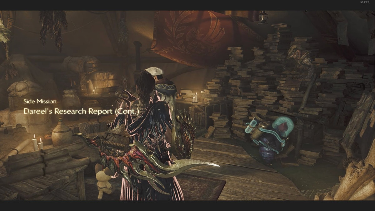 Informar a Dareel después de atrapar a Ember Rufflizard en Monster Hunter Wilds