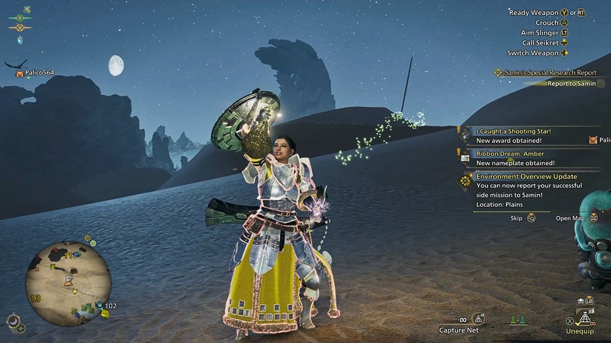 Un jugador captura la estrella de arena en Monster Hunter Wilds