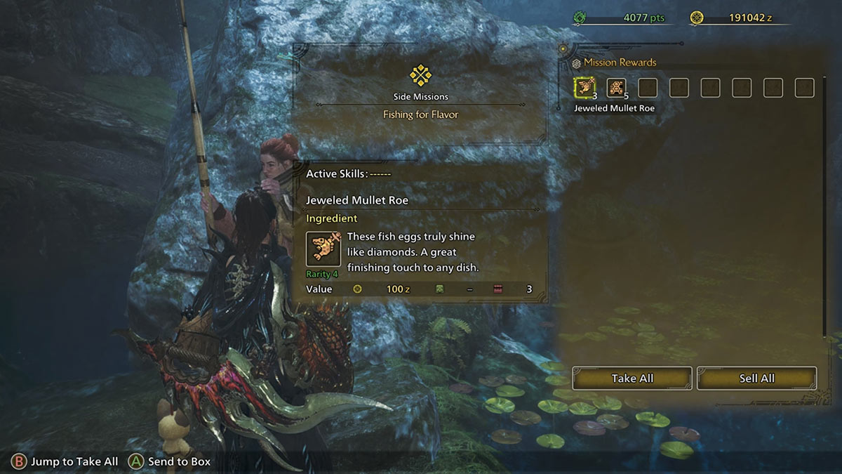 Pesca para la misión secundaria de pesca en Monster Hunter Wilds