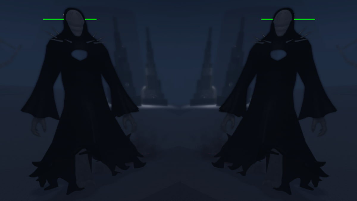 Omuzlarından sivri uçlar çıkan iki devasa siyah cübbeli figür