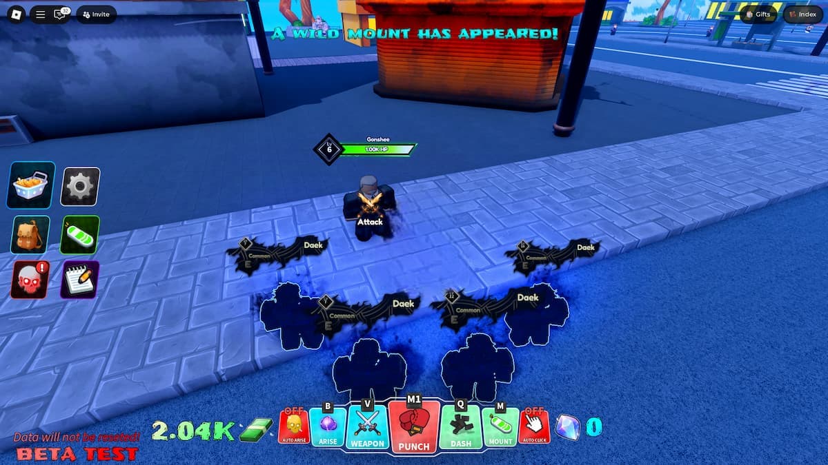 Ekranda mavi renkte Vahşi Binek metni belirirken Gonshee adlı bir NPC'nin etrafında duran dört gölge