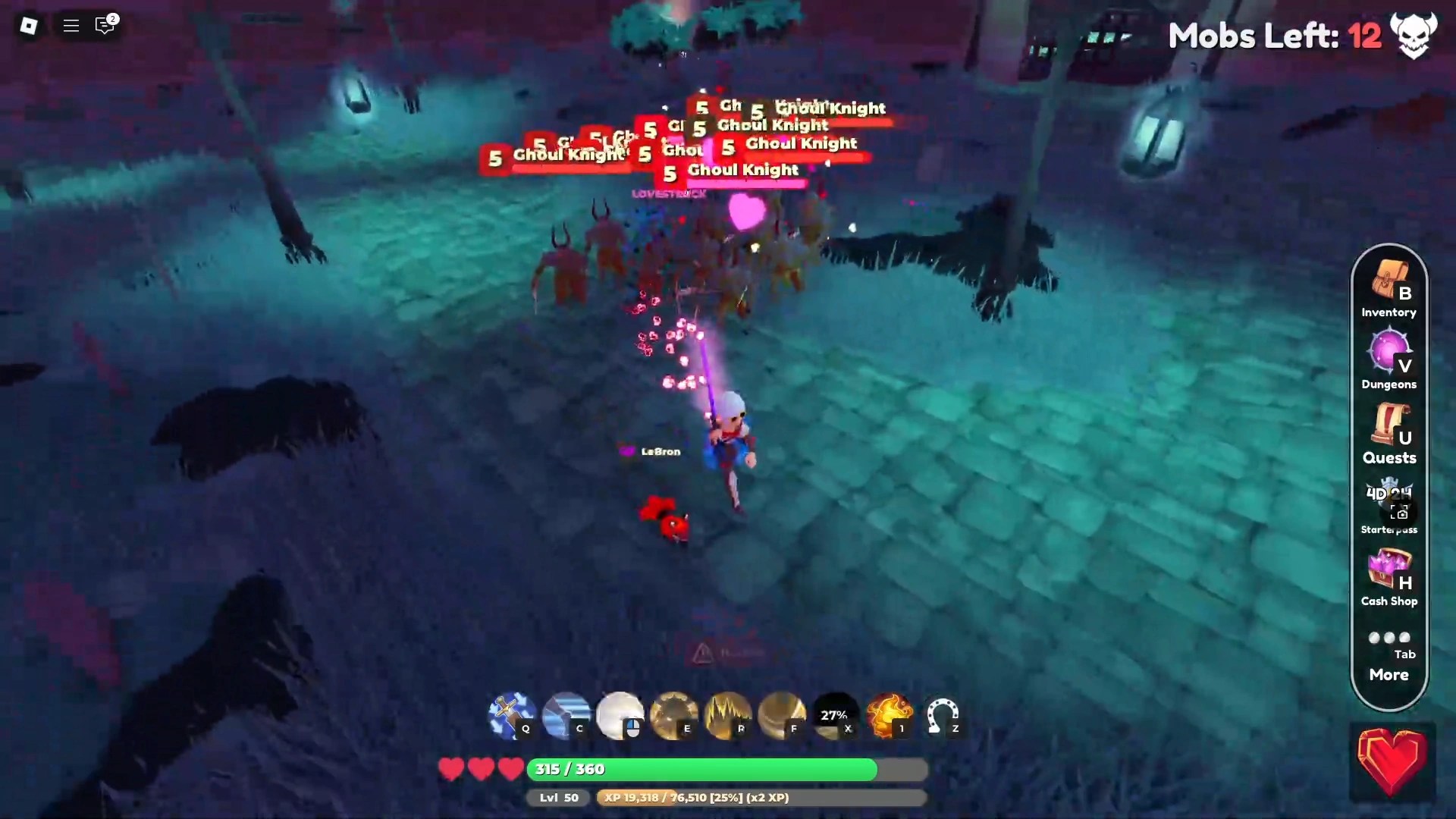 En spiller, der går gennem det første fangehulsområde i den sidste ledelsesbegivenhed i verden // nul