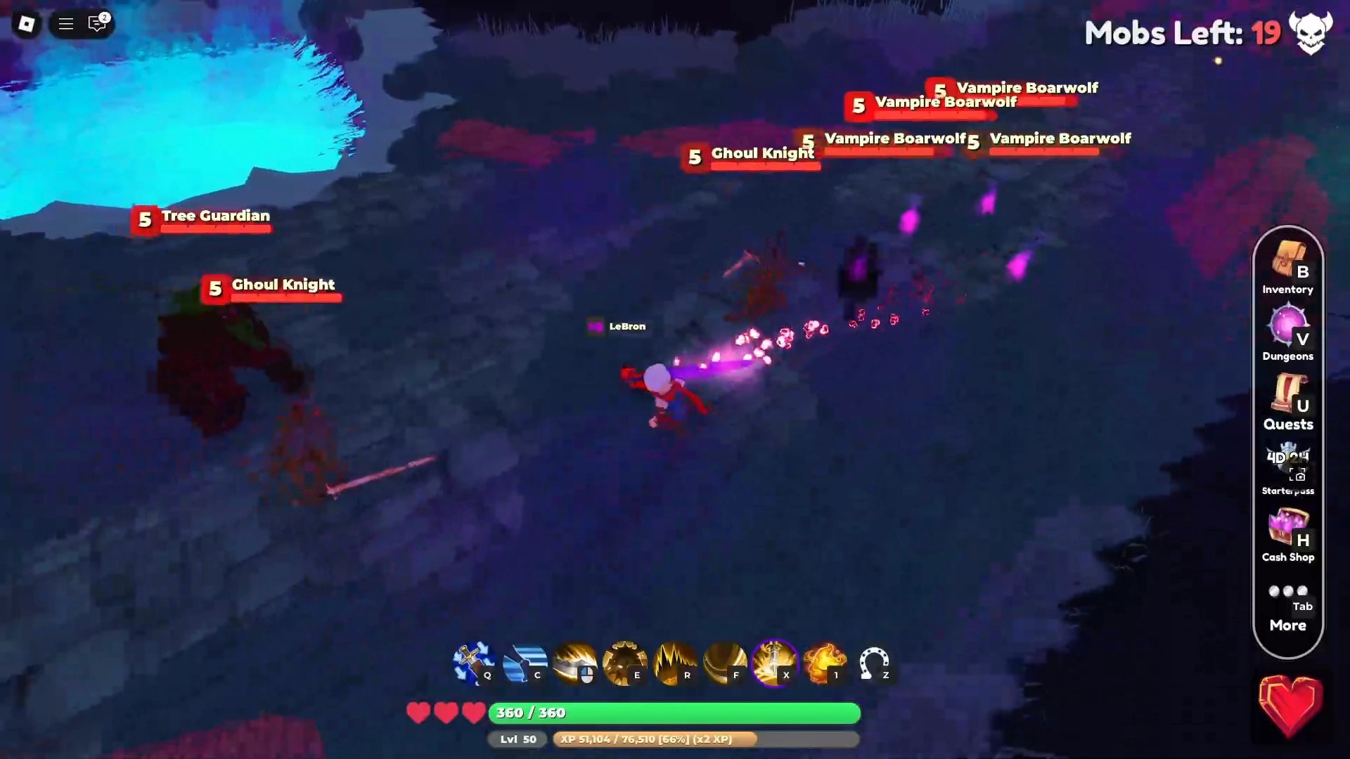 En spiller, der går gennem det fjerde fangehulsområde i den sidste ledelsesbegivenhed i verden // nul