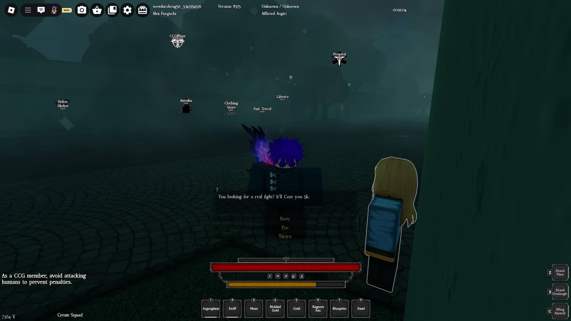 jogador conversando com o NPC do boss raid spawn na experiência Ghoul re roblox