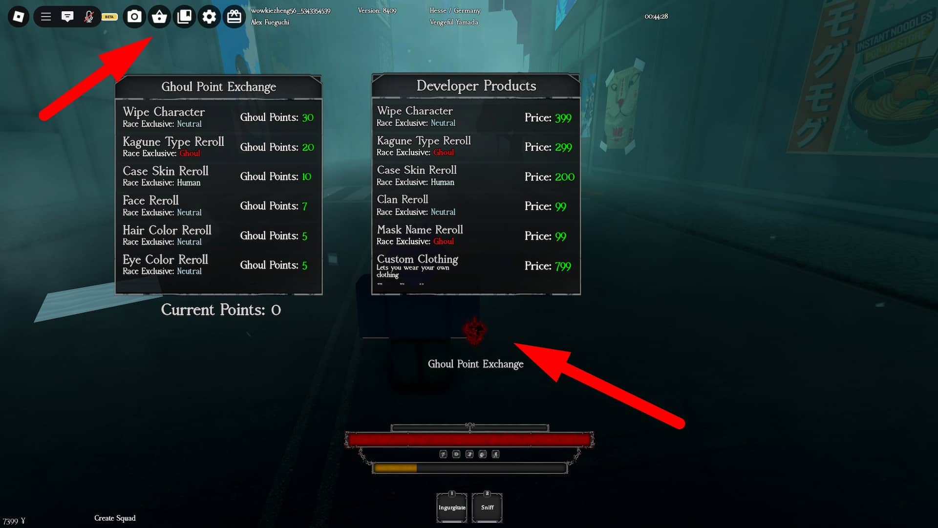 Ghoul Points Exchange Menu i Ghoul Re Roblox Experience