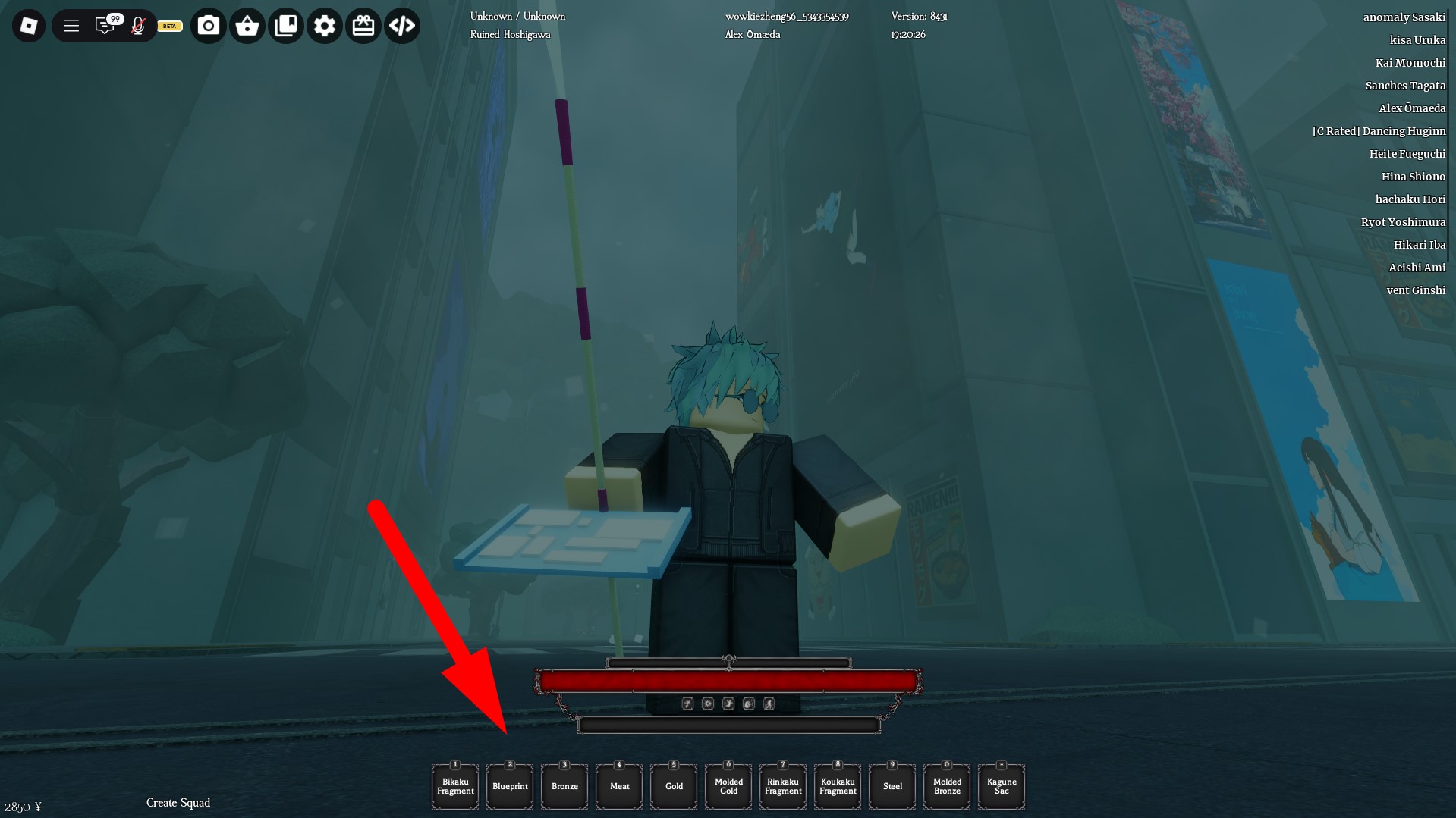 Spieler mit einer Quinque-Blaupause in Ghoul Re Roblox Experience