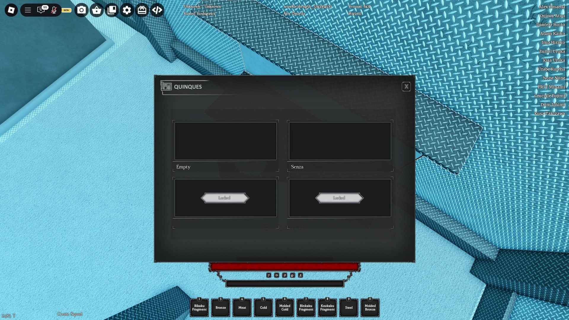 Quinque-Bank-Menü in Ghoul Re Roblox Experience