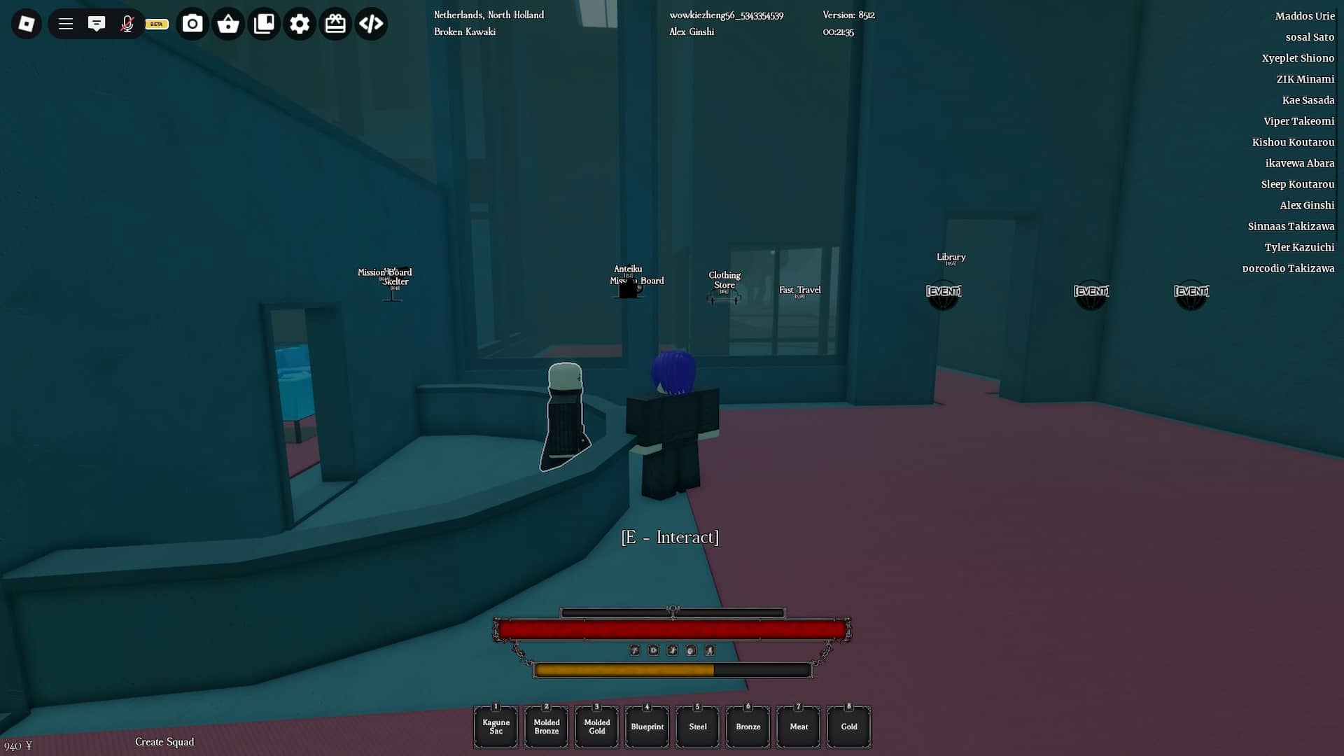 jogador no banco conversando com o npc em ghoul re roblox experience