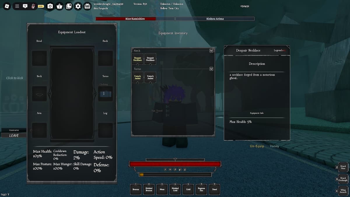equipamento de troca de jogador na experiência ghoul re roblox