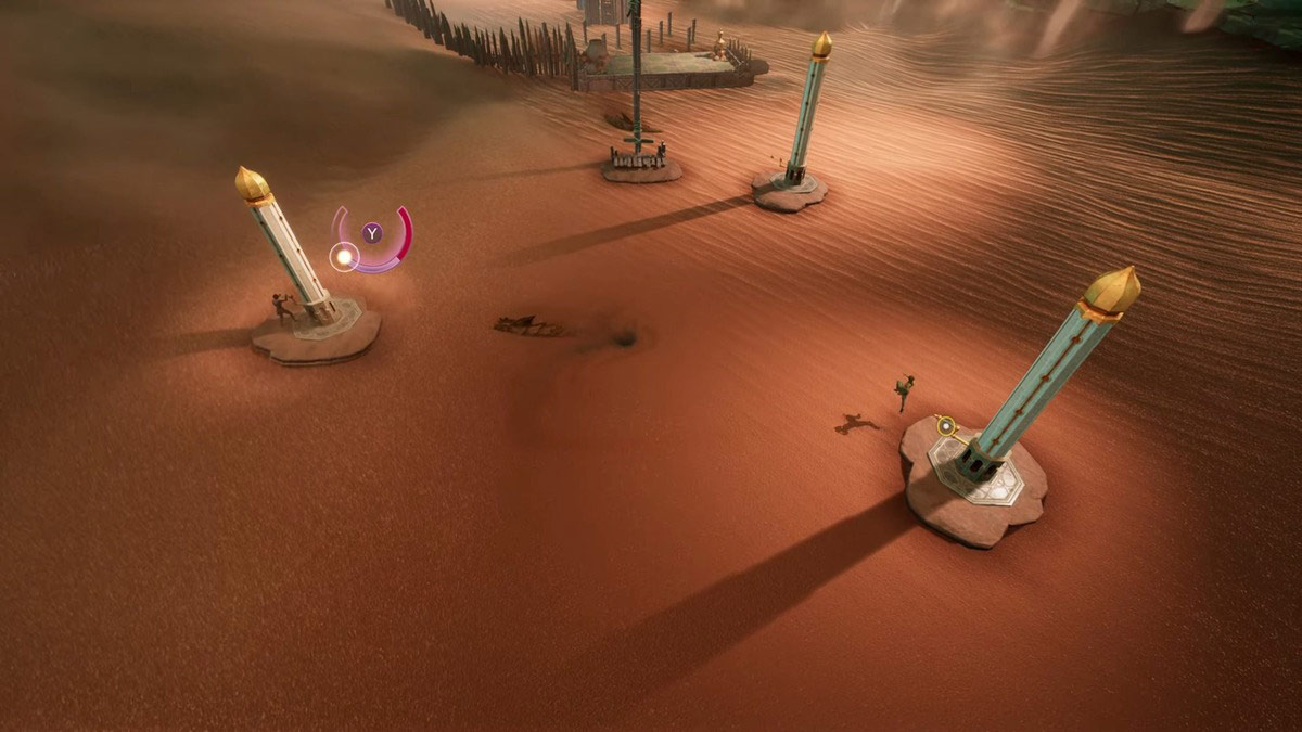 Zoe y Mio huyendo de los peces de arena en ficción dividida