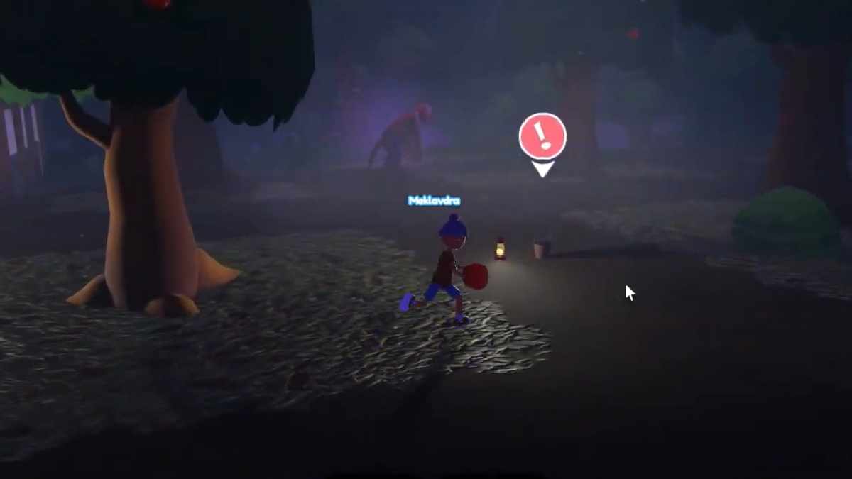 नायक एक सेब पकड़ता है और थ्रेडविले में एक कूड़ेदान की ओर दौड़ता है।