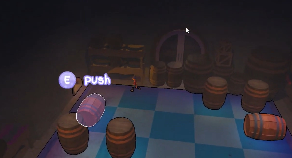 नायक थ्रेडविले में एक बैरल को पश्चिम की ओर धकेलता है।