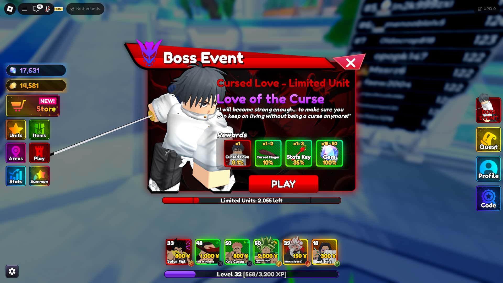 Cách nhận được đơn vị tình yêu lời nguyền bí mật trong Anime Rangers X Roblox Experience