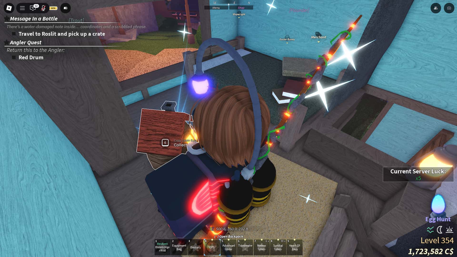 Localização dos ovos na cabana aconchegante Evento de caça aos ovos de Páscoa Experiência Roblox Mooster Fisch