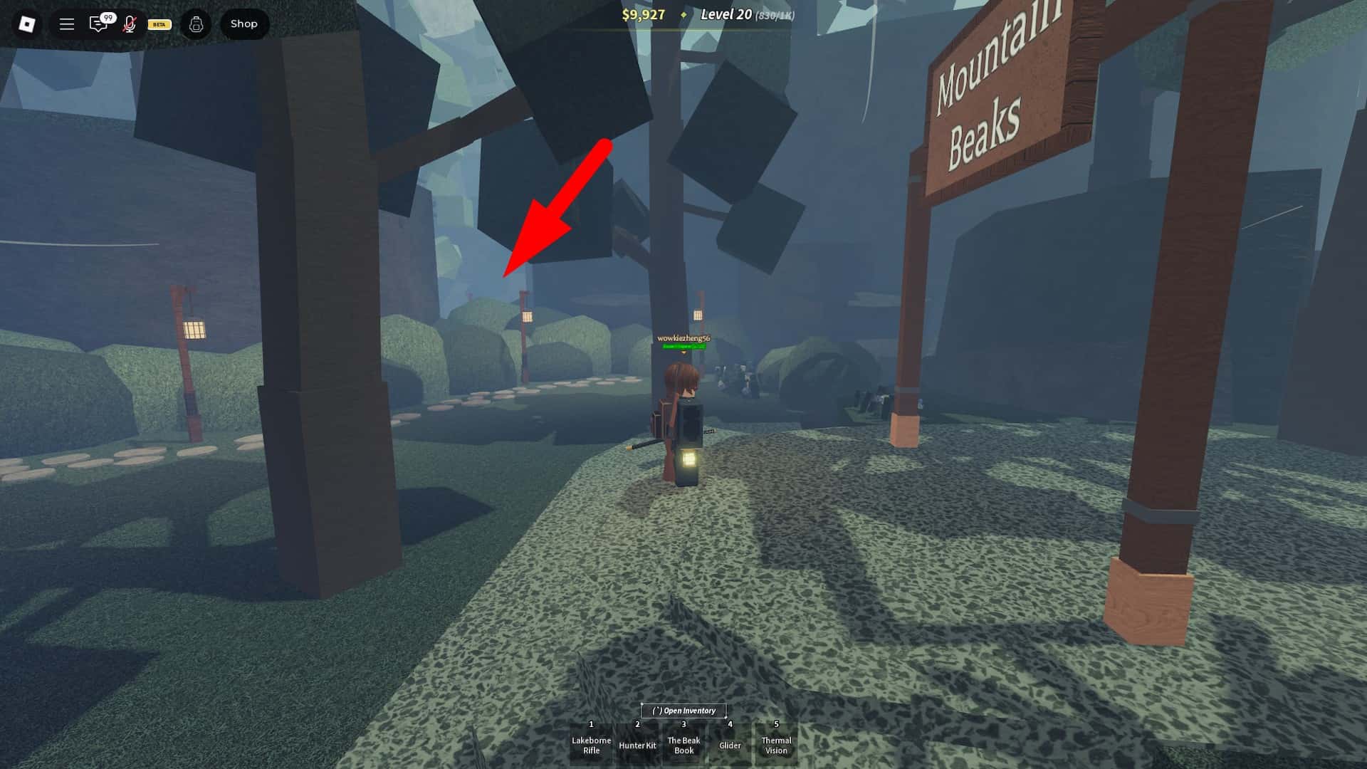 Localização do Camper Mountain Beaks Experiência Roblox