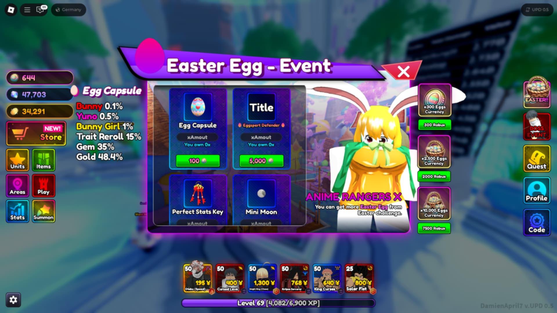 Prévia do Workshop de Páscoa no Anime Rangers x Roblox Experience