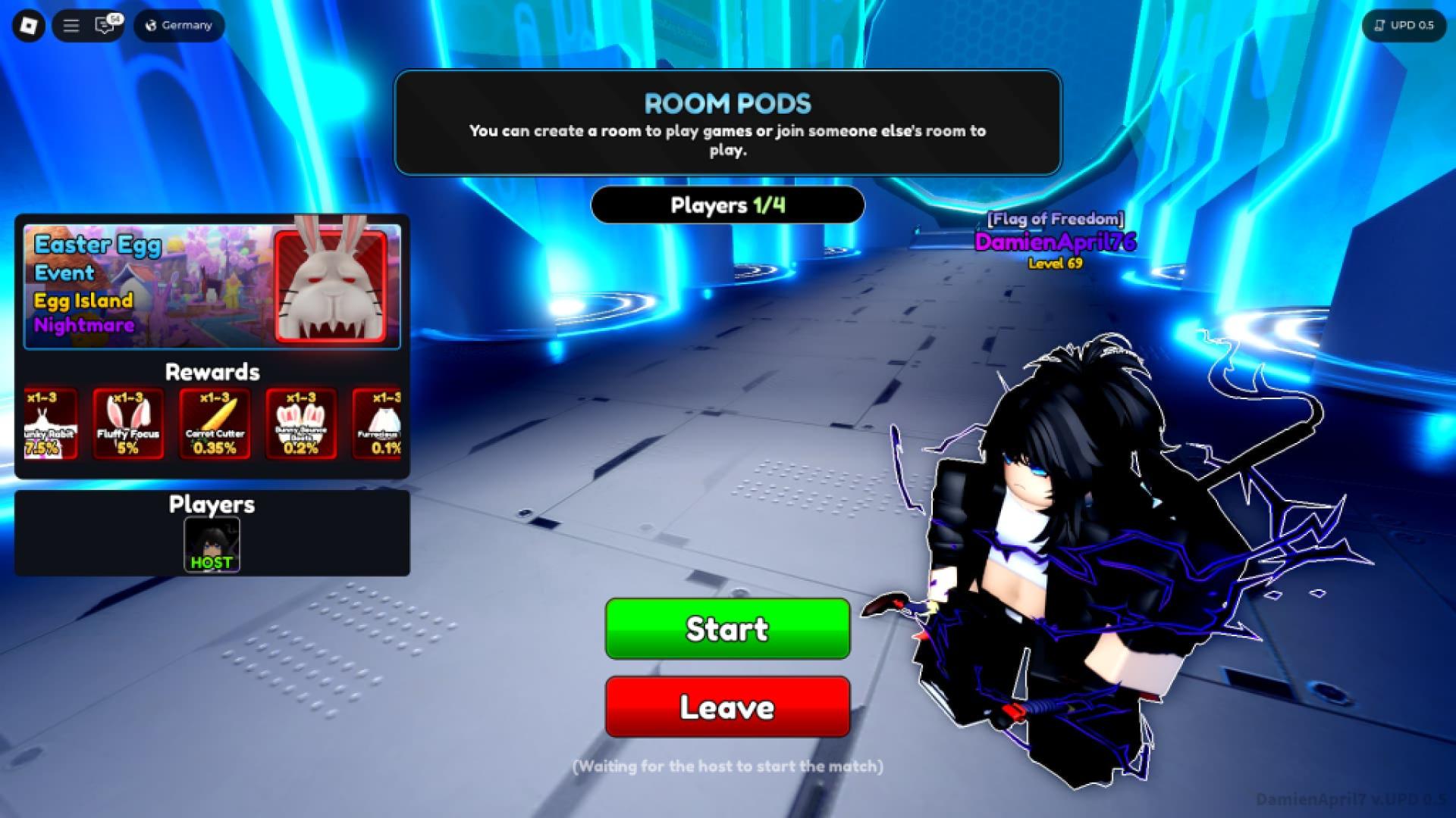 Prévia das recompensas do palco do evento de Páscoa na experiência Anime Rangers x Roblox