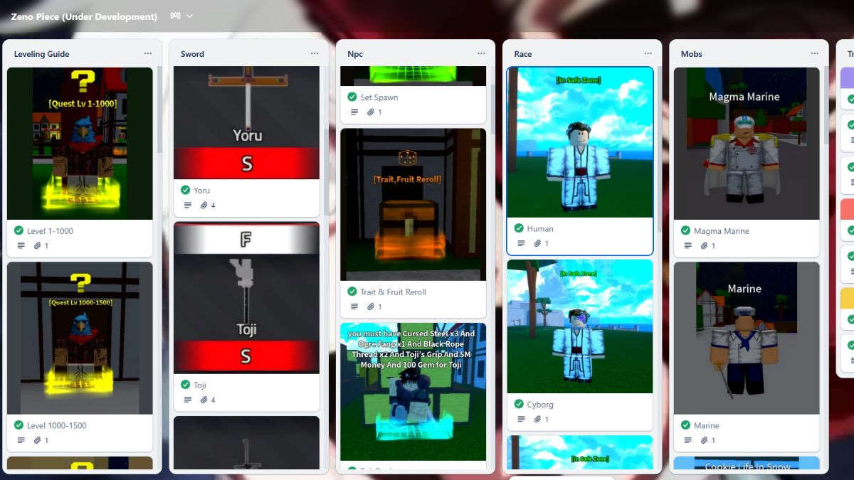 Bảng Trello Roblox Zeno Piece