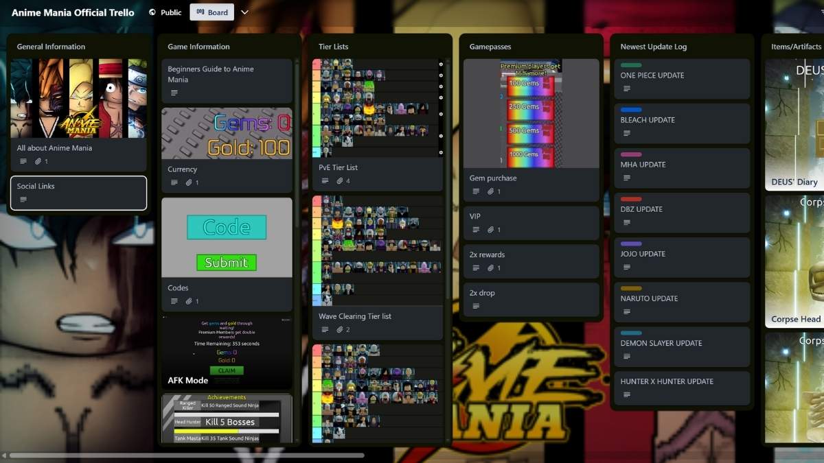Аніме Mania Trello Link