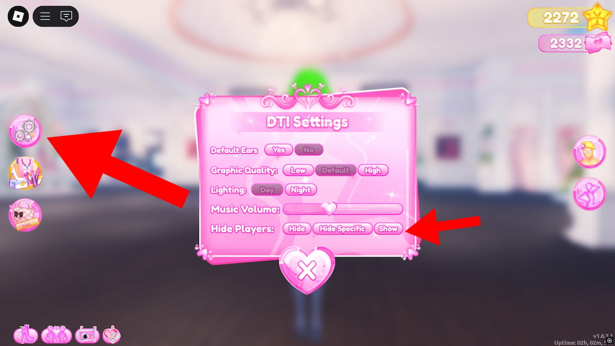 Screenshot che mostra come nascondere i giocatori in DTI.