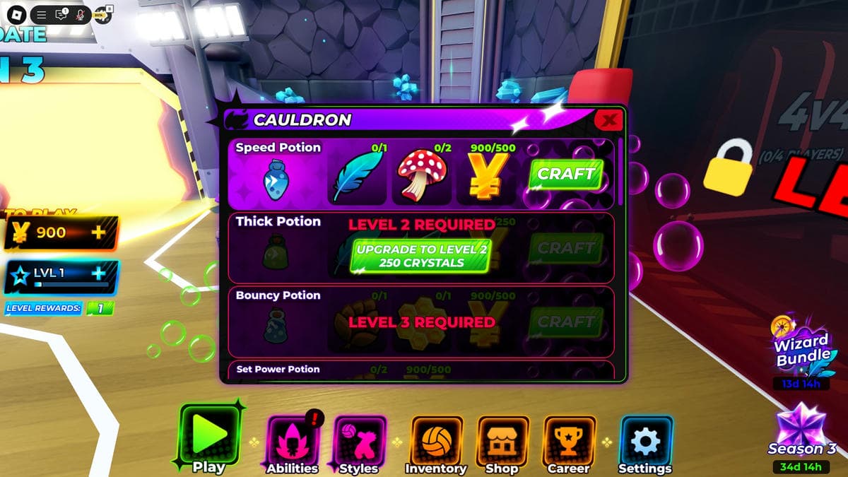 배구 레전드의 마법사 게임 모드를 위한 새로운 물약