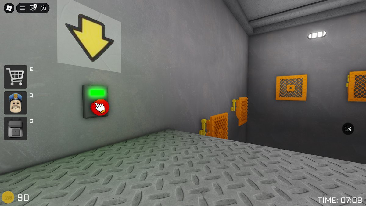 Der erste rote Knopf im Barry-Gefängnis.