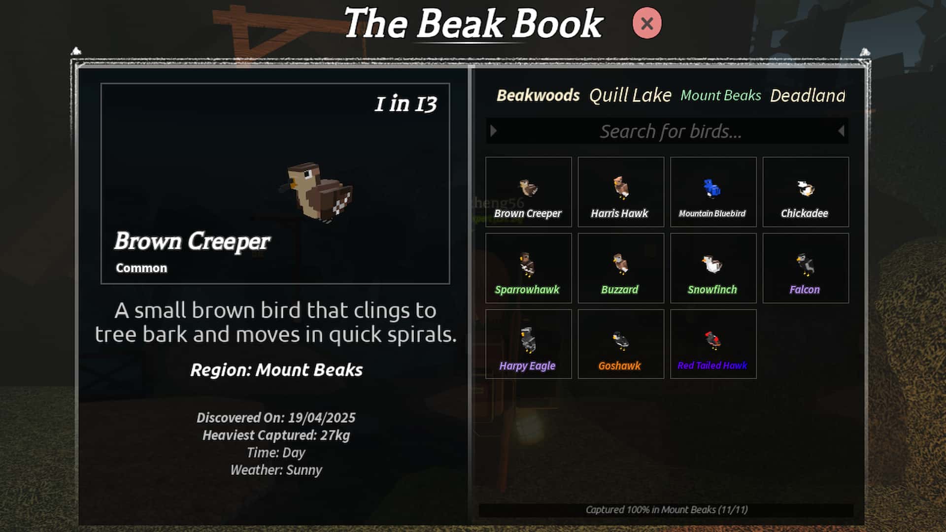 Hvordan fullføre hele bestiariet og fange hver fugl i Roblox Peaks-opplevelsen