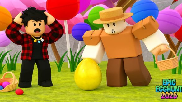 Un par de jugadores cazando huevos en Roblox