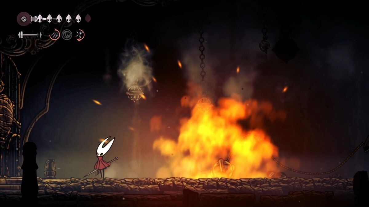Hollow Knight Silksong Last Judge Boss Fight Phase 2 Ataque de lanzamiento explosivo. 