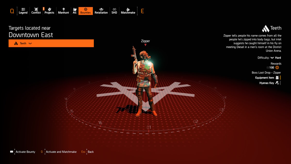 División 2 con cremallera de dientes