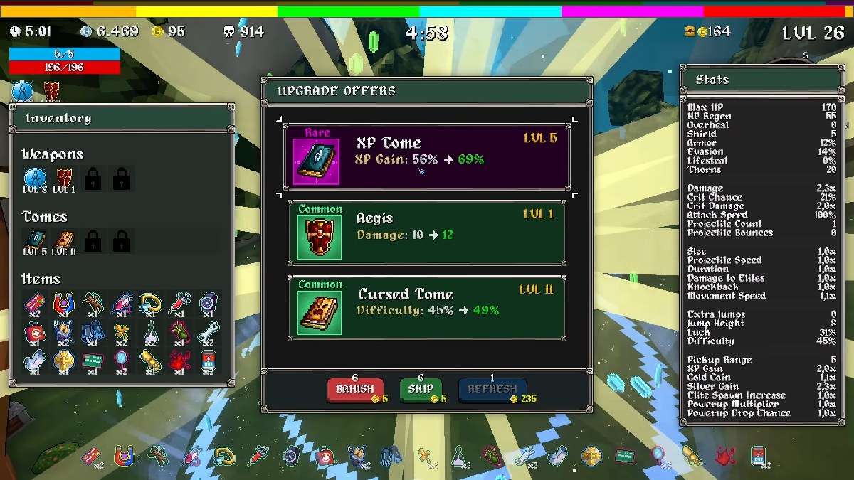 Megabonk Megachad construye opciones de tomo y arma