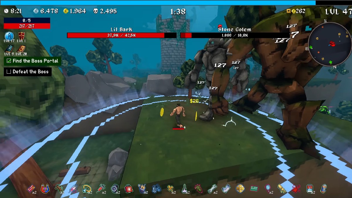 Megabonk Megachad luchando contra dos jefes con la mejor construcción