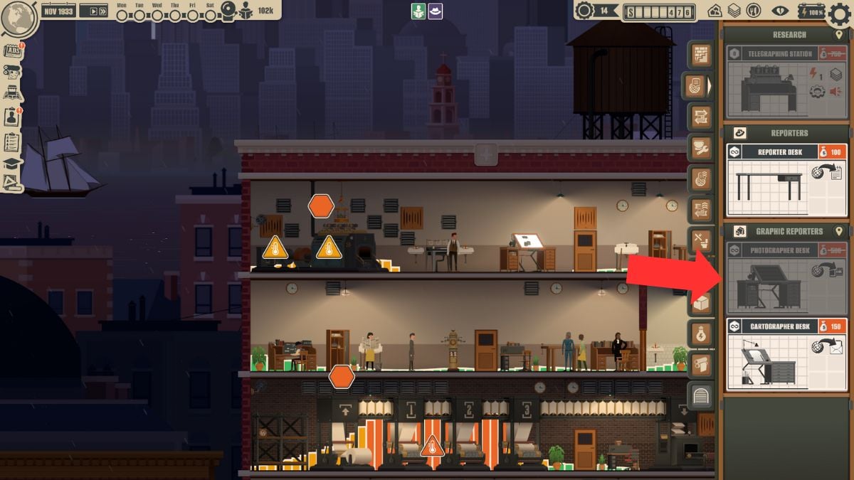 La tabla Fotografía en el menú de construcción de News Tower.