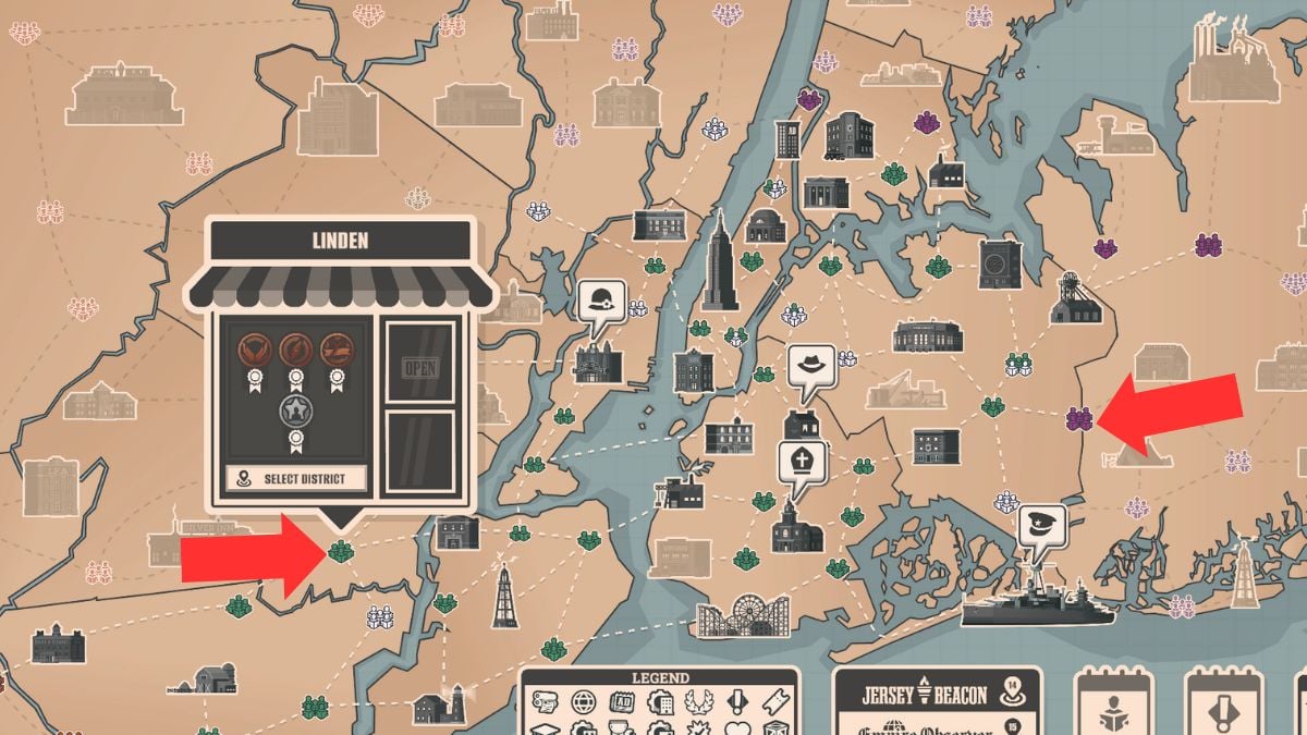 Cómo obtener una primicia en News Tower 9 Distritos de agencias de noticias en el mapa, donde el jugador puede obtener primicias, resaltados en un mapa.