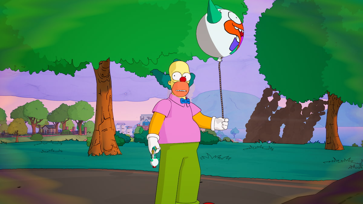 Krusty sosteniendo un globo en fortnite simpsons