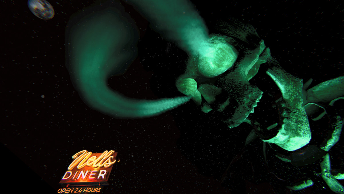 Calavera verde sobre el restaurante de nell en phasmophobia