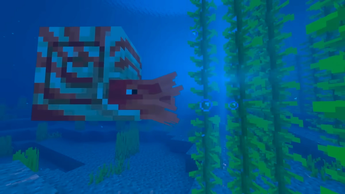 Un Nautilus bajo el agua en Minecraft