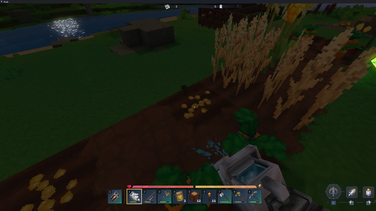 Cómo cultivar y cosechar cultivos en Hytale 12 Hytale usa regadera para regar semillas de maíz