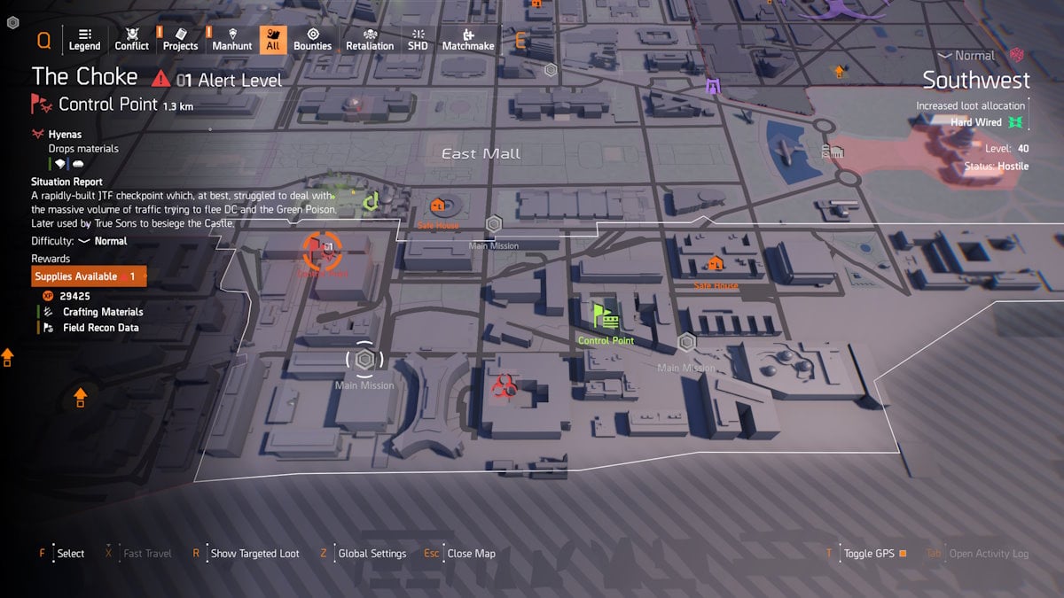 Soluciones de acertijos de caza humana de The Division 2 Y7S3 Scout 9 10 Puntos de control de la División 2 Suroeste
