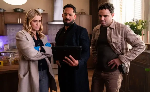 Melissa Roxburgh, Patrick Sabongui, and Josh McKenzie in The Hunting Party Season 2