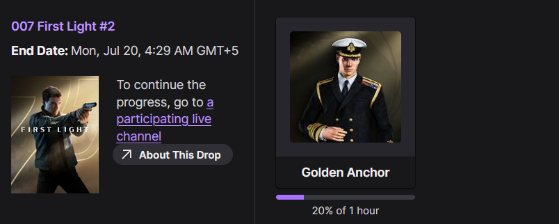 Progreso de las gotas de Twitch de 007 First Light