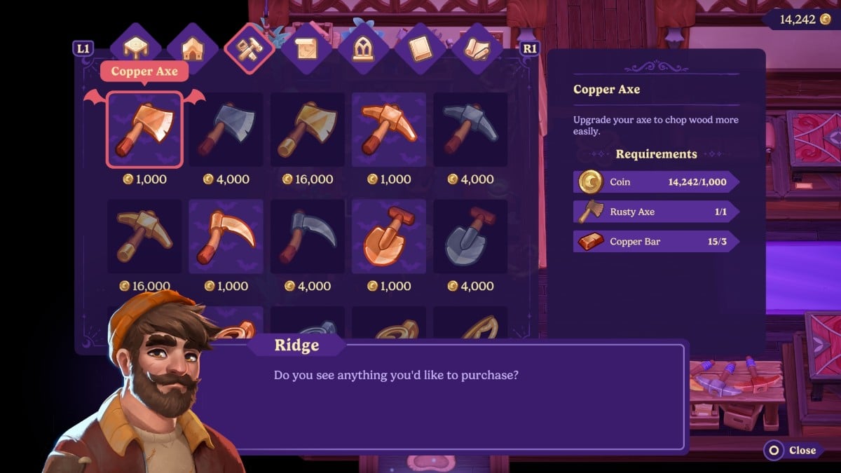 Cómo actualizar herramientas en Moonlight Peaks 7 Ridge Shop Picos de luz de luna